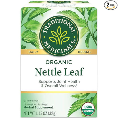 Traditional Medicinals Organic Nettle Leaf Herbal Tea, Supports Joint Health & Overall Wellness, (Pack of 2) - 32 Tea Bags Total