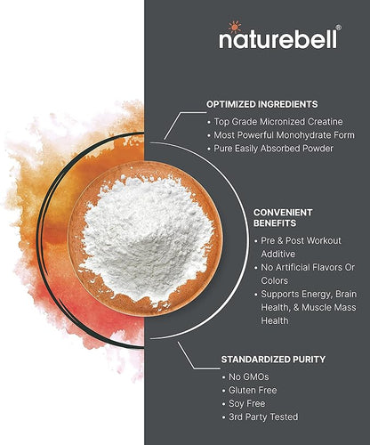 NatureBell 2 Pack Instant Creatine Monohydrate Powder 500 Grams, 5000mg Per Serving, Unflavored Micronized Creatine Powder - Pre Workout | Keto | Vegan | Dissolves Easy | Filler Free
