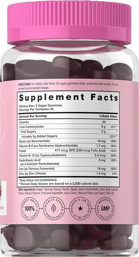 Horbäach Iron Gummies for Women | Supplement with B Vitamins | 70 Count | Grape Flavor | Vegan, Non-GMO & Gluten Free