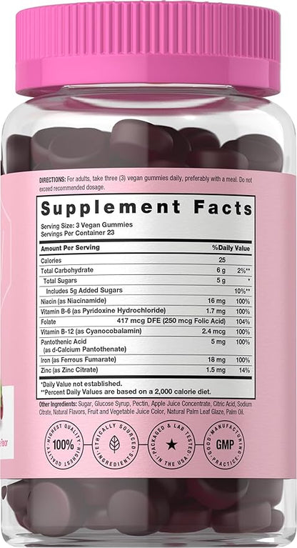 Horbäach Iron Gummies for Women | Supplement with B Vitamins | 70 Count | Grape Flavor | Vegan, Non-GMO & Gluten Free