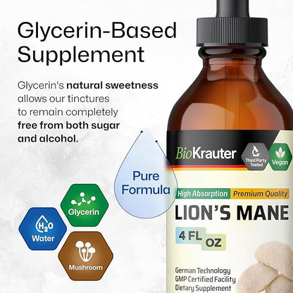 BIO KRAUTER Lion's Mane Tincture 4 Fl. Oz. & Sea Moss Tincture 4 Fl. Oz.