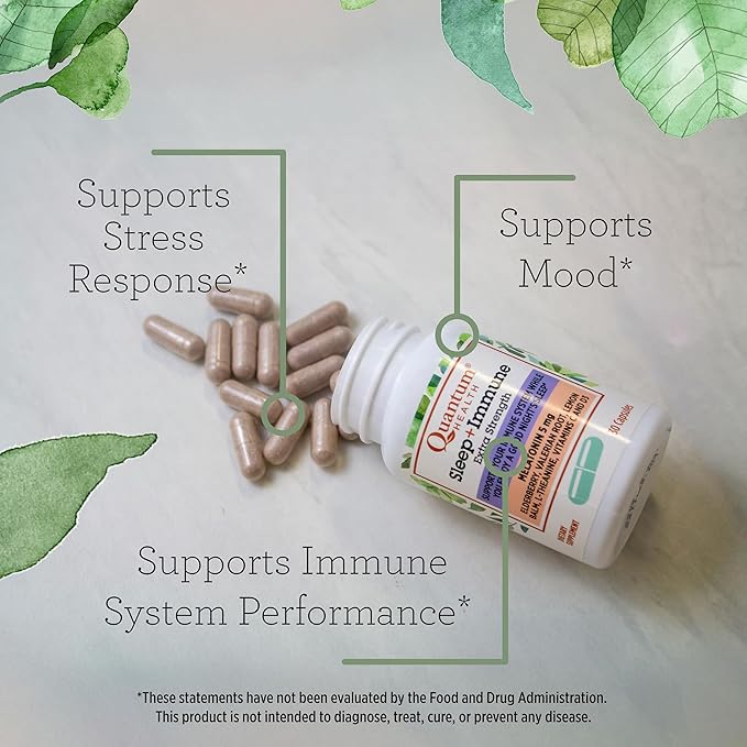 Quantum Health Sleep Immune Melatonin 5mg Support Supplement L Theanine Valerian Root + Elderberry Vitamin C & D Immunity Boost Daily Whole Body Wellness for Women & Men - 30 Capsules