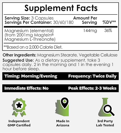 Nootropics Depot Magtein Magnesium L-Threonate Capsules | 180 Count | Mineral Supplement | Natural | Supports Mitochondrial Function | Boosts Energy and Cognitive Function