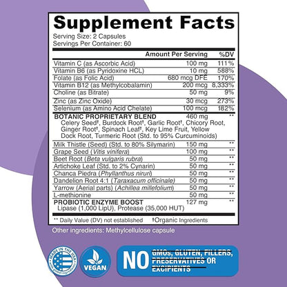 Liver Cleanse Plant-Based Formula - Vegan Full-Spectrum Supplement with Milk Thistle, Vitamin C and Zinc for Liver Function and Immune Support - 120 Capsules - No Fillers or GMO