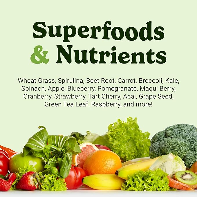 VitaHustle ONE Superfood Super Greens Powder with Prebiotics + Probiotics, Reduce Bloating, Detox, Gut Health, Spirulina, Chlorella, Digestive Enzymes (Berry Flavor, 25 Servings)