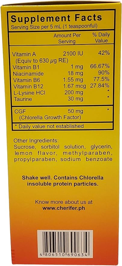 2 Cherifer Syrup Chlorella Growth Factor, Taurine & Lysine 240ml Each