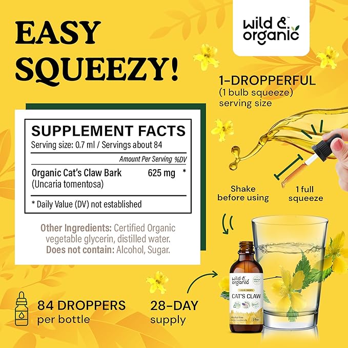 Wild & Organic Goldenseal Tincture 2 fl oz & Cats Claw Tincture 4 fl oz