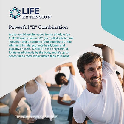 Life Extension BioActive Folate & Vitamin B12, 150 Vegetarian Capsules - Non GMO, Gluten Free Supplement
