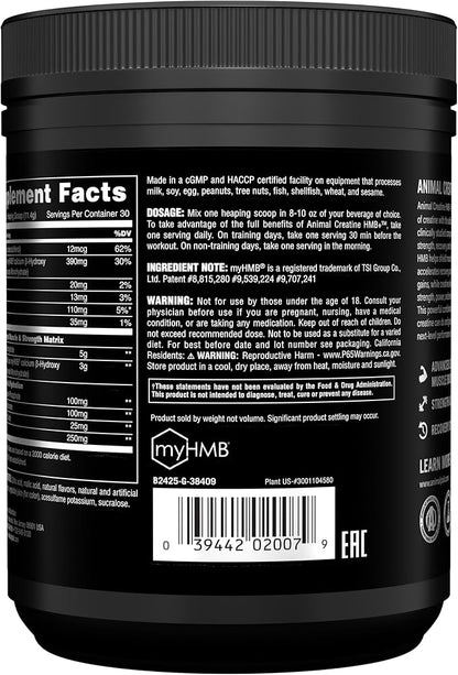 Animal Creatine with Full Dosage 3g HMB – Muscle Growth, Strength & Energy Support – Easy Mix and Delicious Taste - HMB + Electrolytes – 30 Servings – Power Punch