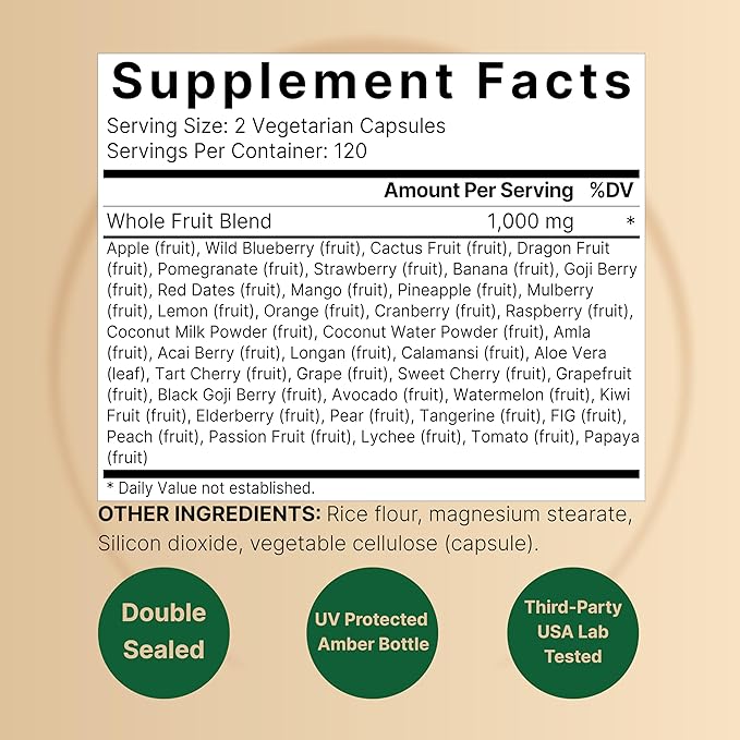 Fruit and Veggies Supplement – 480 Total Vegetarian Capsules | Balance of Natural 40 Whole Fruits & Veggies Blend | Fresh Superfood Formula with Vitamins and Minerals – Non-GMO