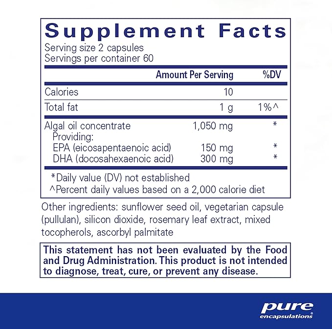 Pure Encapsulations EPA/DHA Vegetarian | Algae-Derived EPA and DHA to Support Cardiovascular Health and Daily Wellness | 120 Capsules*