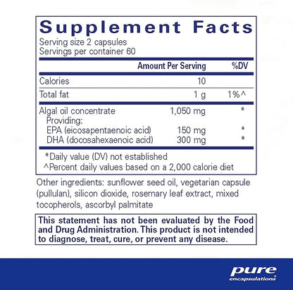 Pure Encapsulations EPA/DHA Vegetarian | Algae-Derived EPA and DHA to Support Cardiovascular Health and Daily Wellness | 120 Capsules*
