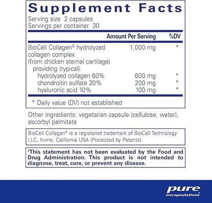 Pure Encapsulations Collagen JS - Skin & Joint Health* - 1,000 mg Hydrolyzed Biocell Collagen - Gluten Free & Non-GMO - 60 Capsules