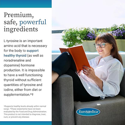 Euromedica Thyroid Care - Immune Health & Energy Support Formula - Nutritional Supplement with Iodine for Thyroid Health Support - Wellness Supplement with L-Tyrosine - 60 Capsules