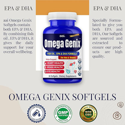 Aai Brand Omega 3 Fish Oil Supplements for Women and Men - Triple Omega 3-6-9 Formula Support Brain Health, Memory, Focus, Bone Strength & Joint Health - 60 Softgels