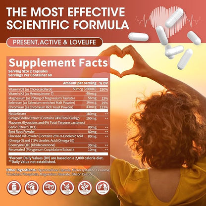 Magnesium Taurate Capsules, 12-in-1 Complex - Beet Root, CoQ10, Resveratrol for Heart Support, Immue Support, High Absorption Magnesium Taurate Complex Supplement for Men and Women, 120 Capsules