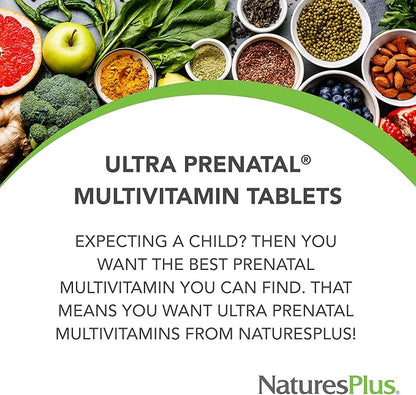 NaturesPlus Ultra Prenatal Multivitamin - 800 mcg Folate, 90 Vegetarian Tablets - Prenatal Supplement with Iron, Iodine, Calcium & B-Complex Vitamins - Gluten-Free - 45 Servings