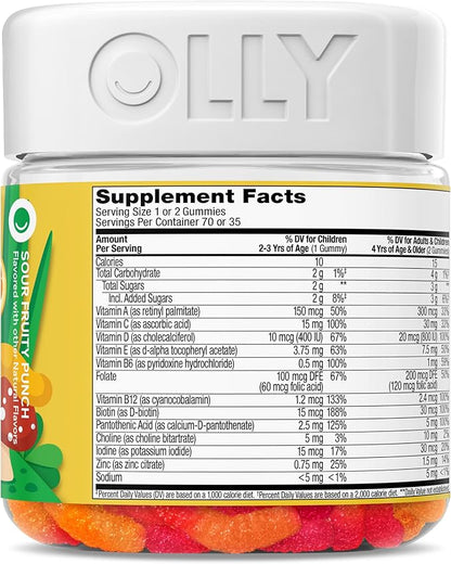 OLLY Kids Multivitamin Gummy Worms, Overall Health and Immune Support, Vitamins and Minerals A, C, D, E, Bs and Zinc, Chewable Supplement, Sour Fruit Punch, 45 Day Supply (70 Count)