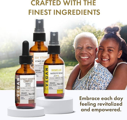 Inflammation Defense Bundle: Ultimate Mushroom Complex with Lions Mane, Reishi, Cordyceps & Chaga, Raw Vitamin C, and Bromelain | Non-GMO | Gluten-Free | Sugar-Free | 2 Fl Oz | 240-Days Supply