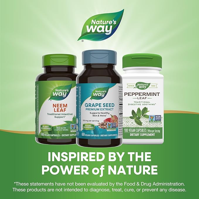Nature's Way Grape Seed Premium Extract, Supports Healthy Skin and Veins*, Antioxidant Support*, Non-GMO Project Verified, 60 Vegan Capsules (Packaging May Vary)