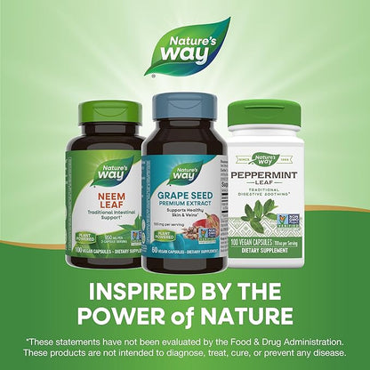 Nature's Way Grape Seed Premium Extract, Supports Healthy Skin and Veins*, Antioxidant Support*, Non-GMO Project Verified, 60 Vegan Capsules (Packaging May Vary)