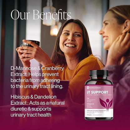 Pure D Mannose Capsules 1000mg Per Serve - Fast Acting UTI Support - Urinary Tract Cleanse & Bladder Health - Cranberry, D-Mannose, Dandelion, Hibiscus Flower - 60 Veggie Caps