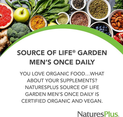 NaturesPlus Source of Life Garden Certified Organic Mens Once Daily Multivitamin - Pure, Natural Whole Food Ingredients - Energy Boost - 30 Vegan Tablets (30 Servings)
