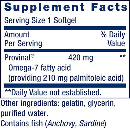 Provinal Purified Omega-7 - Daily Essential Omega 7 Fatty Acids Supplement, Palmitoleic Acid Fish Oil For Heart Health & Inflammation Management - Gluten-Free, Non-GMO - 30 Softgels Month Supply