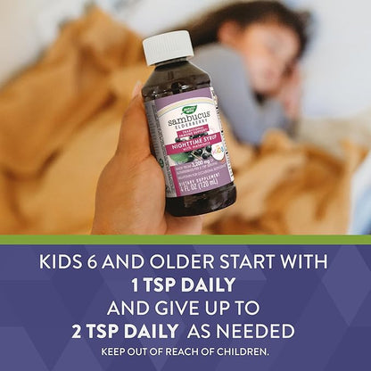 Nature's Way Sambucus Elderberry Nighttime Syrup for Kids with Melatonin, Immune Support*, 4 Fl Oz