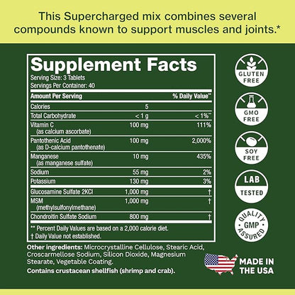 Life's Fortune Triple Strength Glucosamax - 1000mg Premium Glucosamine, Chondroitin and MSM Supplement with Vitamin C for Joint Comfort & Mobility, 120 Tab