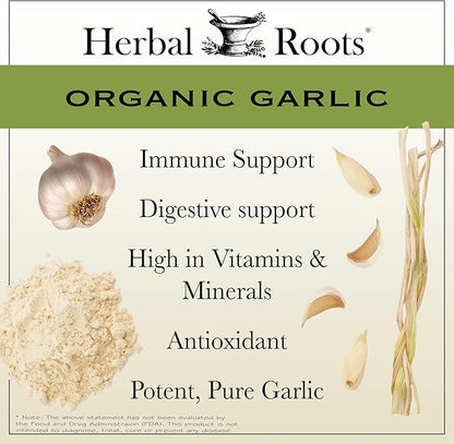 Herbal Roots Organic Whole Bulb Garlic Pills - Potent Extra Strength | 600 mg - 60 Organic Vegan Capsules