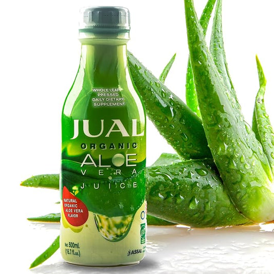 JUAL Healthy Organic Aloe Vera Juice drink,16.7 Fl Oz - Natural Flavor - 100%Aloe Vera Drink - Vegan, Zero Sugar, Aloin free Pure Aloe Juice for Gut Health - Immune Booster, 500ml (Pack of 1)