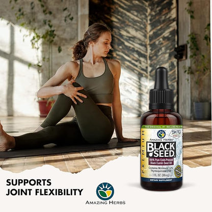 Amazing Herbs Premium Black Seed Oil - Gluten Free, Non GMO, Cold Pressed Nigella Sativa Aids in Digestive Health, Immune Support, Brain Function - 1 Fl Oz (Pack of 3)