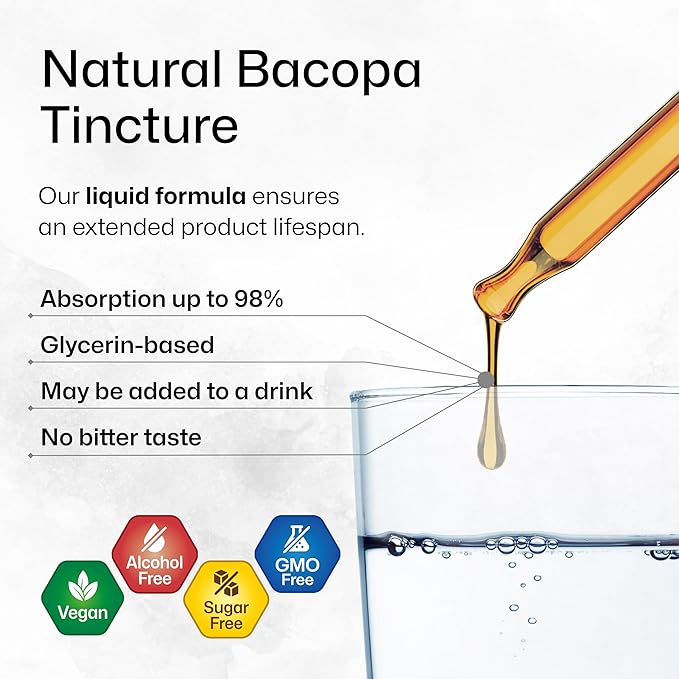 BIO KRAUTER Bacopa Monnieri Drops - Brain Support Brahmi Supplements - Liquid Bacopa Supplements - Alcohol & Sugar Free - Vegan 2 Fl.Oz.