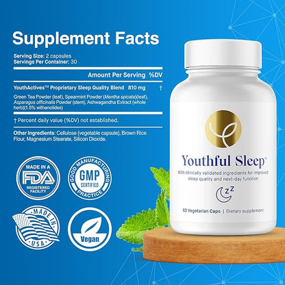 Youthful Sleep | Natural Sleep Support, No Melatonin, Supports Deep Rest and Improved Next-Day Function, Safe for Daily Use | 60 Capsules (1-Month Supply)