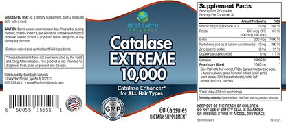 Best Earth Naturals Catalase Extreme Supplement 10,000 with Saw Palmetto, Biotin, Fo-Ti, PABA - Hair Supplements for Strong Hair - 60 Capsules (30-Day Supply)
