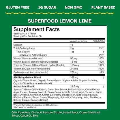 Amazing Grass Fizzy Green Tablets Superfood Lemon Lime: Green Superfood Water Flavoring Tablet with Antioxidants & Alkalizing Greens, 60 Count (Packaging May Vary) (Pack of 4)