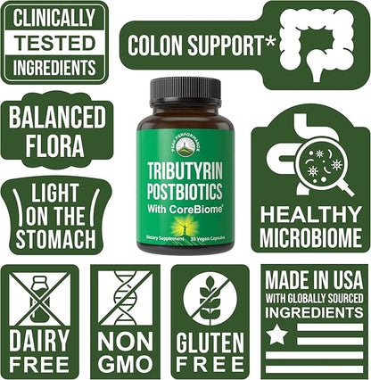 CoreBiome Tributyrin Postbiotic Supplement Clinically Tested For Gut Health. More Effective than Sodium Butyrate Capsules. High Bioavailability Post Biotics For Digestive, Leaky Gut, Colon, Microbiome