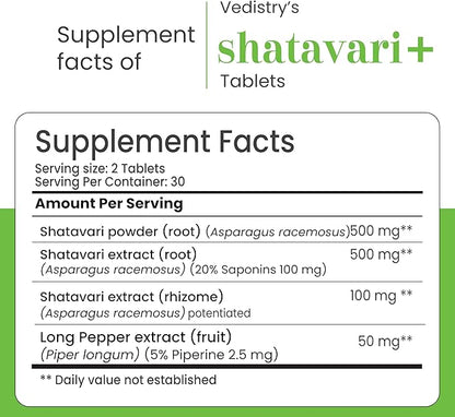 Shatavari+ 1100mg Tablets with Shatavari & Long Pepper | 60 Tablets | Supports Menstrual Health, Lactation, Hormonal Balance & Reproductive Wellness | Vegan Herbal Supplement for Women