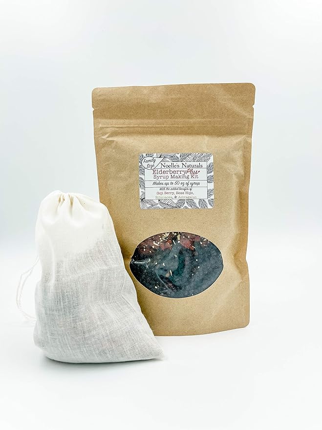 Elderberry Plus+ Family Size, Elderberry Syrup Making Kit - Makes 50 oz - Includes Free Brew Bag - Just add Your own Honey - Easy to Make at Home - Natural & Organic Ingredients