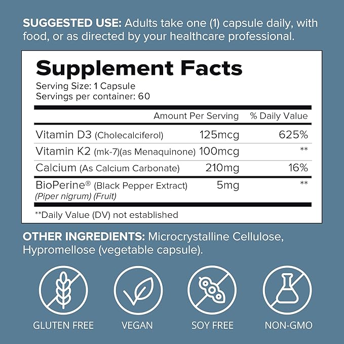 SFH K2+D3 & Calcium: The Ultimate 3-in-1 Formula for Bone, Immune, and Cardiovascular Health – 60 Capsules