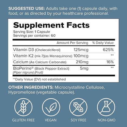 SFH K2+D3 & Calcium: The Ultimate 3-in-1 Formula for Bone, Immune, and Cardiovascular Health – 60 Capsules