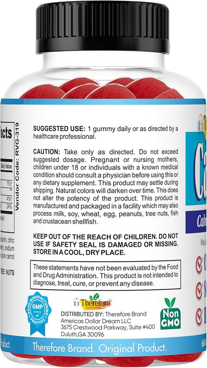 Therefore Magnesium Citrate Supplement for Teens, Calm Magnesium Gummies for Kids - Supports a Healthy Stress Response, Bone Health, Sleep - Gluten Free, Low Sugar (60-Day Supply)