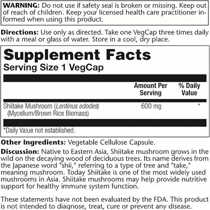 SOLARAY Shiitake Mushroom 600 mg | 100 Count