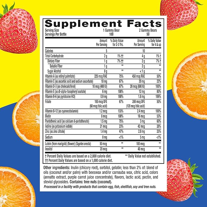 L’il Critters Gummy Vites No Sugar Added Daily Gummy Multivitamin for Ages 2+ Toddlers & Kids, Vitamin C, D3 for Immune, Strawberry and Orange Flavors, 100 Gummies
