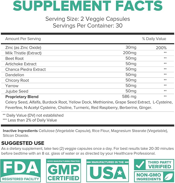 Liver Support - Powerful Detoxifying Cleanse Supplement - Contains Milk Thistle, Dandelion, Turmeric, Ginger, Beet Root, Berberine, & Artichoke Extract - 60 Vegetable Capsules (60 Count (Pack of 1)