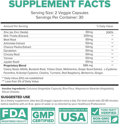 Liver Support - Powerful Detoxifying Cleanse Supplement - Contains Milk Thistle, Dandelion, Turmeric, Ginger, Beet Root, Berberine, & Artichoke Extract - 60 Vegetable Capsules (60 Count (Pack of 1)
