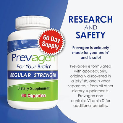 Prevagen Regular Strength 10mg, 60 Capsules |2 Pack| with Apoaequorin & Vitamin D with Attractive and Stackable Storage Box