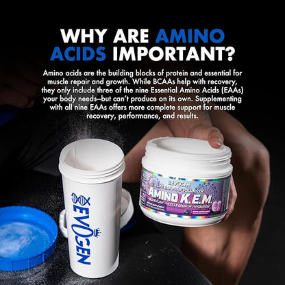 Evogen Amino K.E.M. - EAA & BCAA Powder Pump Volumizer | BCAAs Amino Acids Supplement for Blood Flow, Muscle Growth, & Hydration | Grape Cotton Candy | 30 Servings