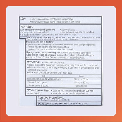 Rugby Milk of Magnesia Magnesium Hydroxide Saline Laxative - Stimulant-Free, Cramp-Free, Sugar-Free - Original Flavor -12 Fl Oz